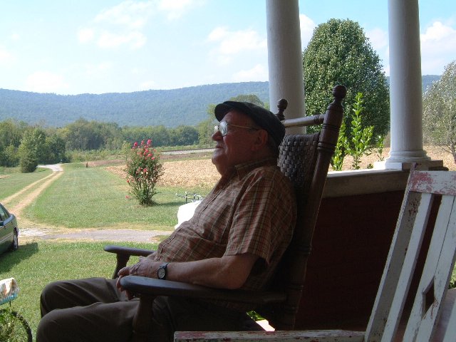 Walter Russell, son of Sanders & Evelyn Russell, at age 81 years relaxing on his front porch in his home town of Stevenson in 2007