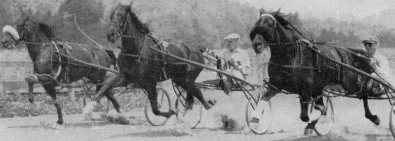 CENTER:Israel Pickens Russell,II, father of Sanders Russell, Helen Russell, and Pickens Russell,III, circa 1951 pictured on Russell Stables Training Track near Stevenson, Alabama